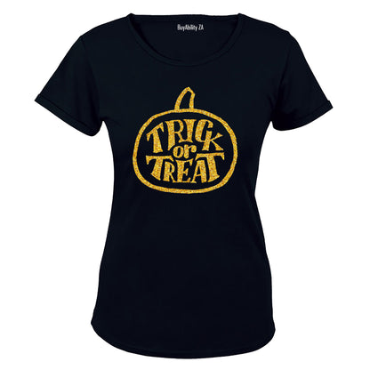 Glitter Gold Halloween Trick or Treat Pumpkin - Ladies - T-Shirt