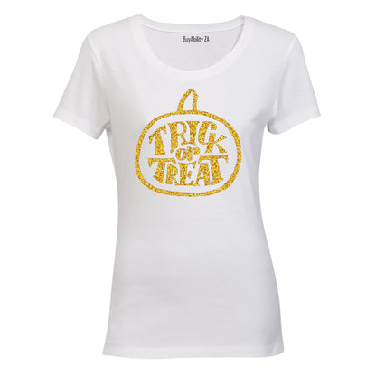 Glitter Gold Halloween Trick or Treat Pumpkin - Ladies - T-Shirt