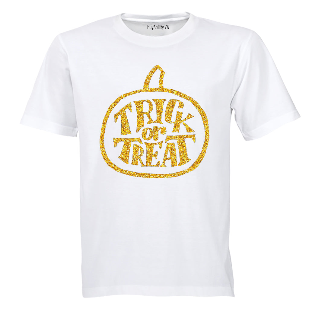 Glitter Gold Halloween Trick or Treat Pumpkin - Kids T-Shirt