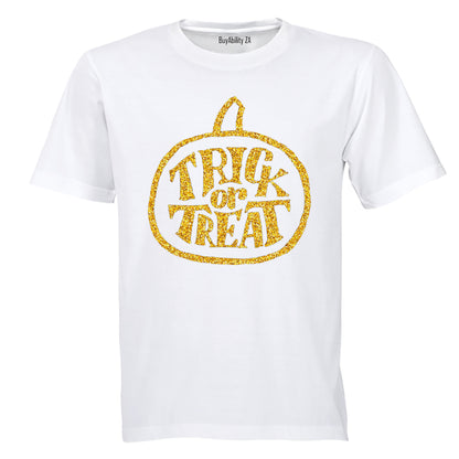Glitter Gold Halloween Trick or Treat Pumpkin - Kids T-Shirt