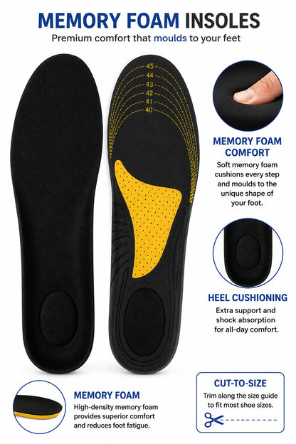 Memory Foam Insoles - Cut to Size Unisex Shoe Inserts (1 Pair) - BuyAbility
