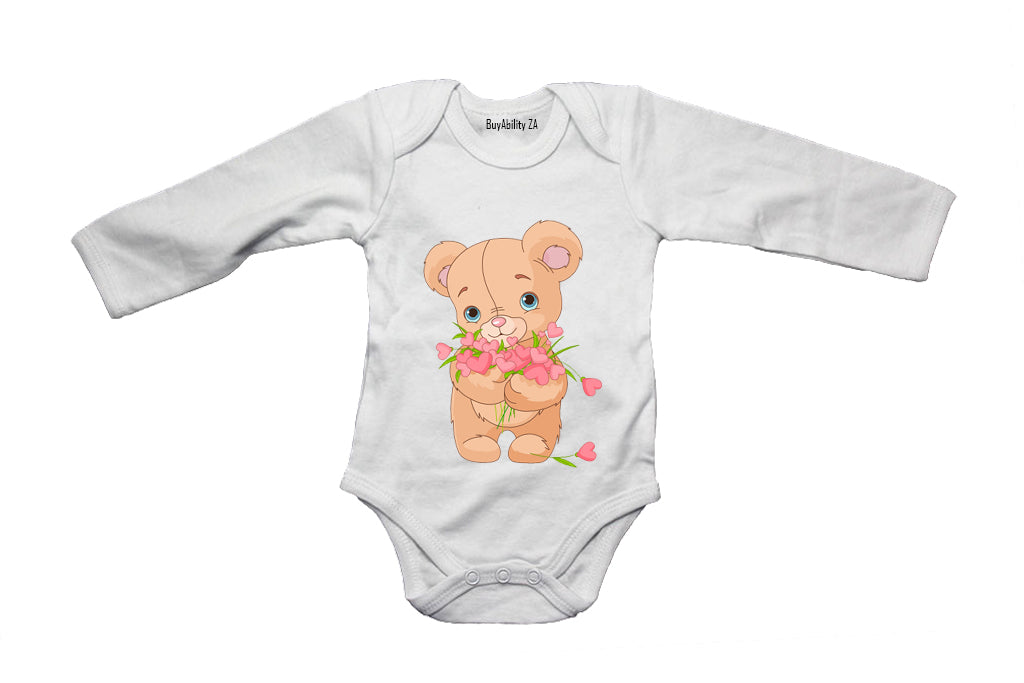 Valentine Flowers Teddy - Baby Grow