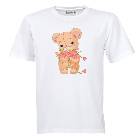 Valentine Flowers Teddy - Kids T-Shirt