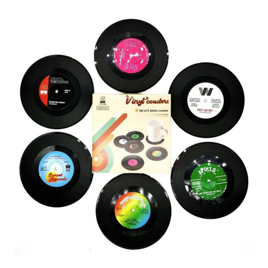 Vintage Retro Vinyl Record Coasters -6 Pack