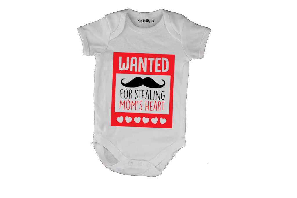 Wanted for Stealing Mom's Heart - Valentine - Baby Grow