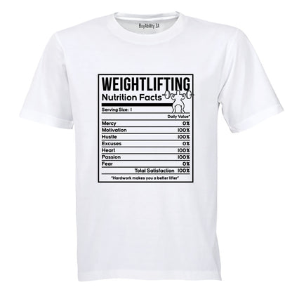 Weightlifting - Nutrition Facts - Adults - T-Shirt - BuyAbility South Africa