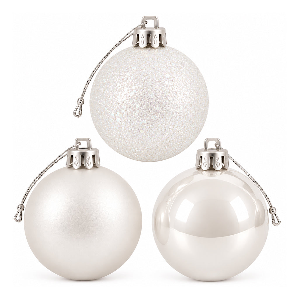 5cm Christmas Baubles - 10 Piece - White