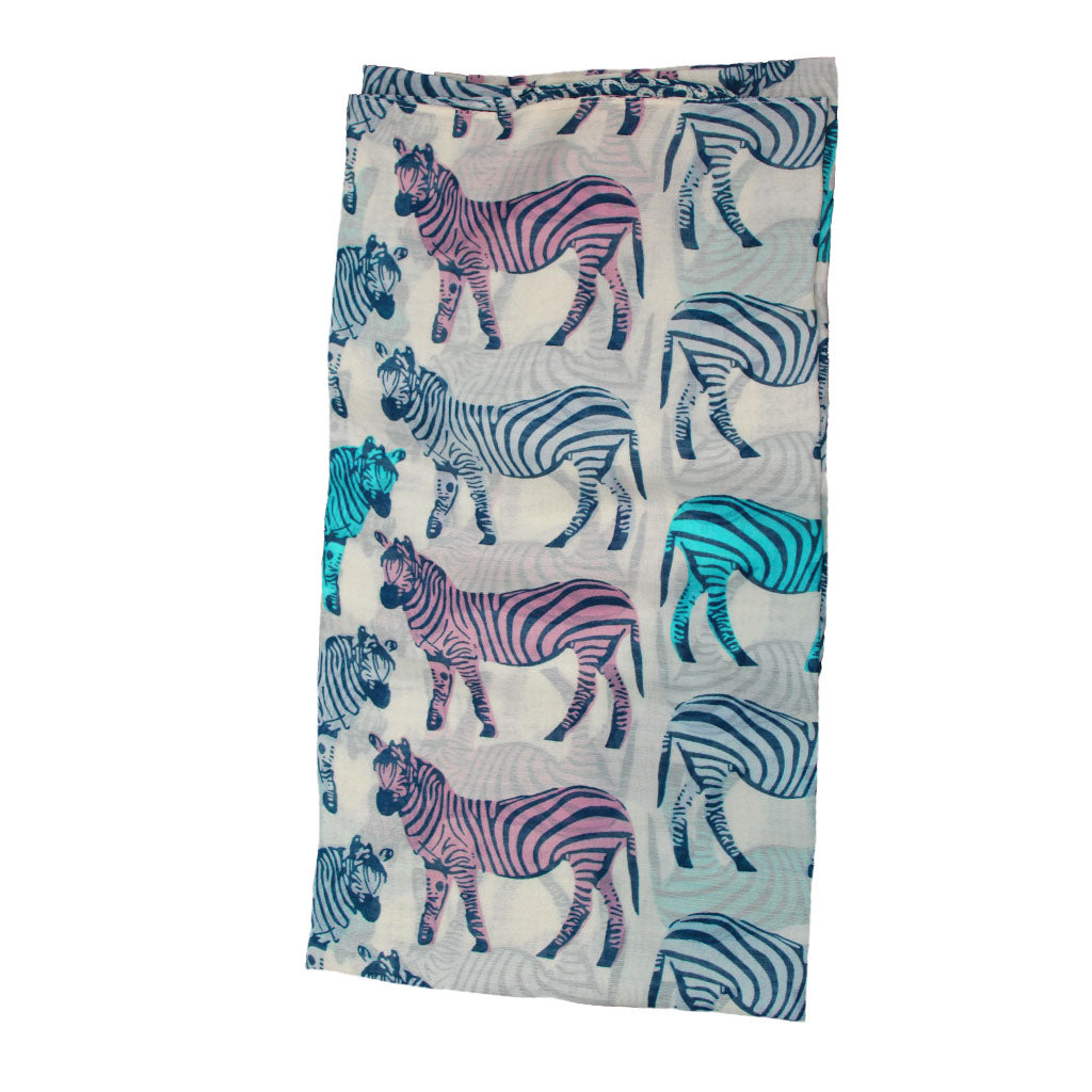 White Scarf With Colourful Zebra Prints
