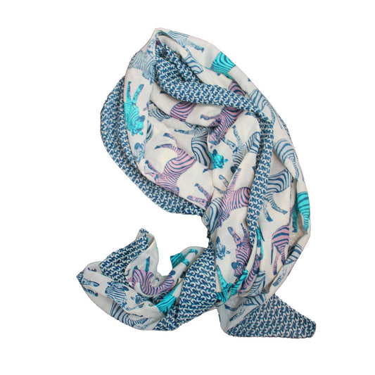 White Scarf With Colourful Zebra Prints