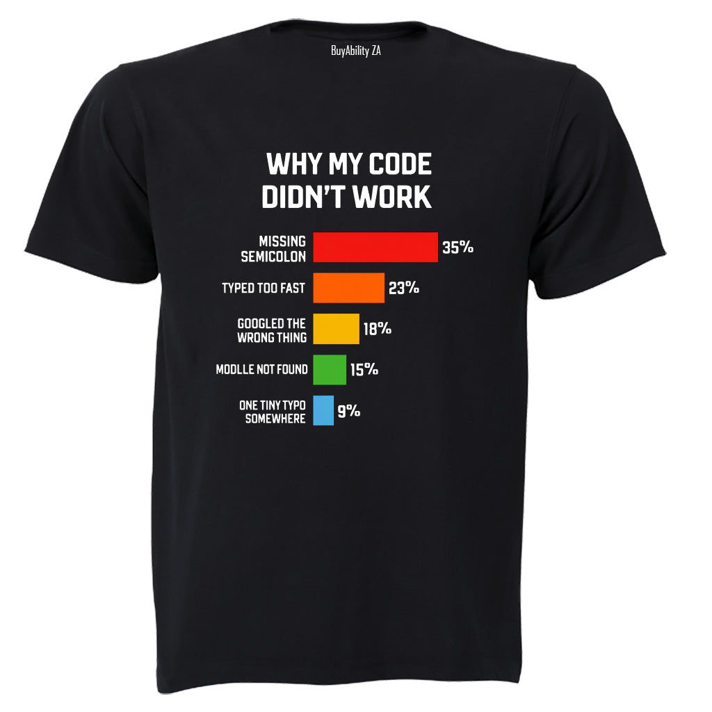 Why My Code Didn't Work - Adults - T-Shirt - BuyAbility South Africa