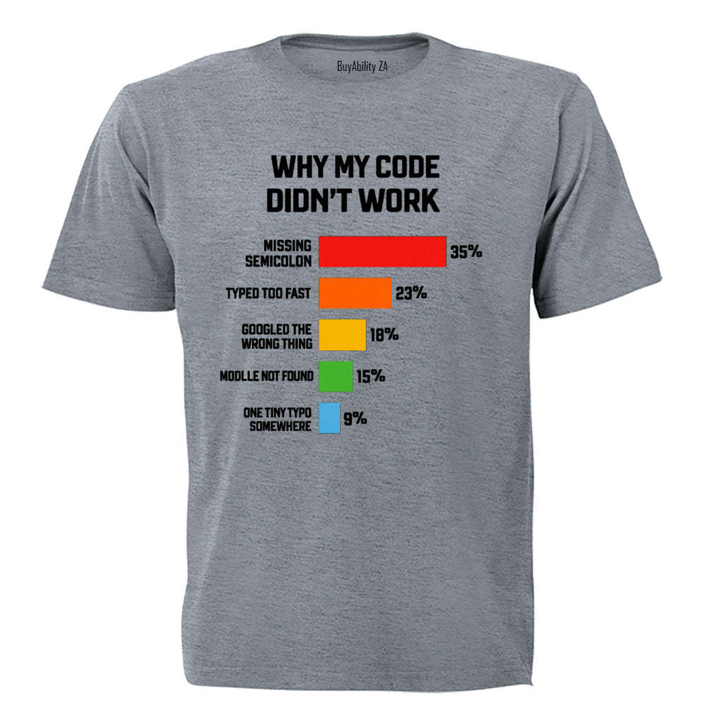 Why My Code Didn't Work - Adults - T-Shirt - BuyAbility South Africa