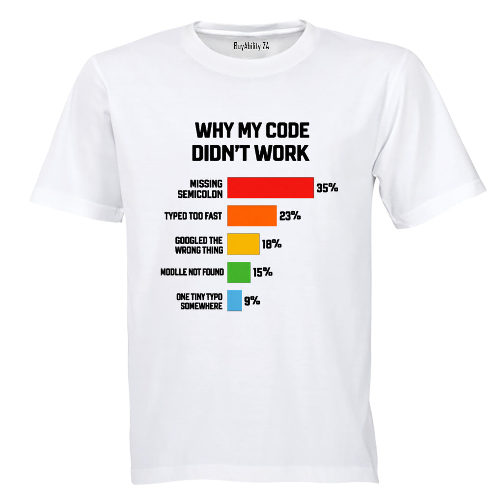 Why My Code Didn't Work - Adults - T-Shirt - BuyAbility South Africa