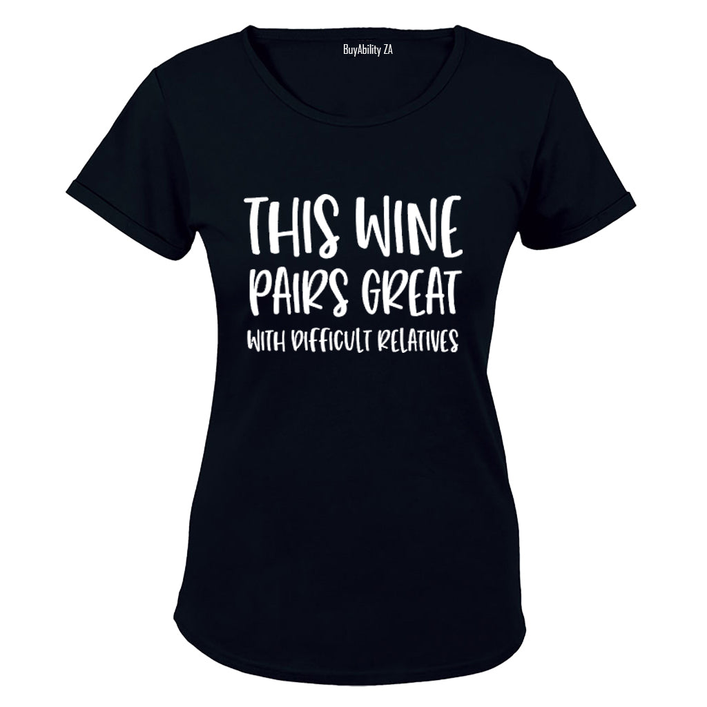 Wine & Difficult Relatives - Ladies - T-Shirt - BuyAbility