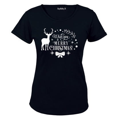 Wish You A Merry Christmas - Deer - Ladies - T-Shirt