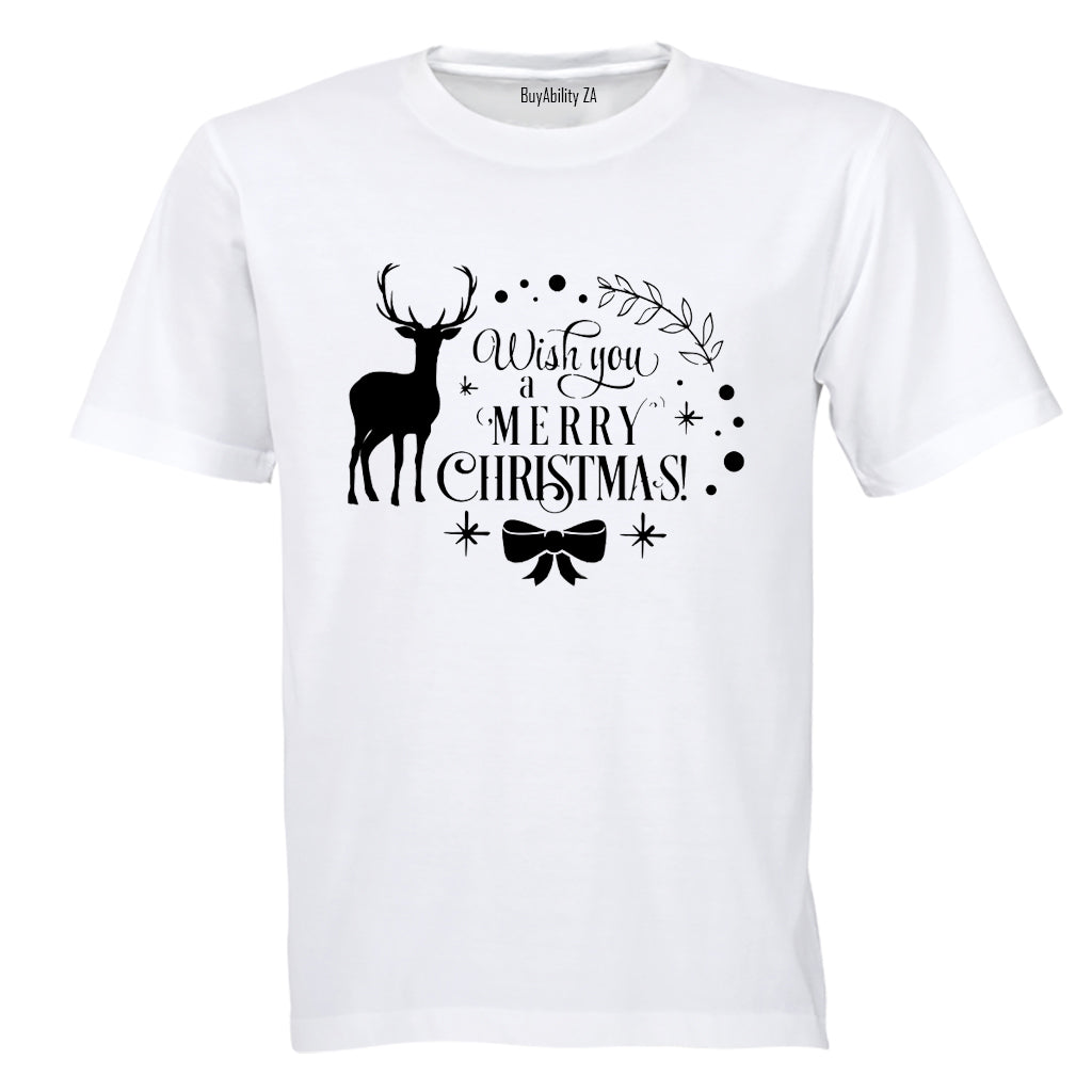 Wish You A Merry Christmas - Deer - Adults - T-Shirt