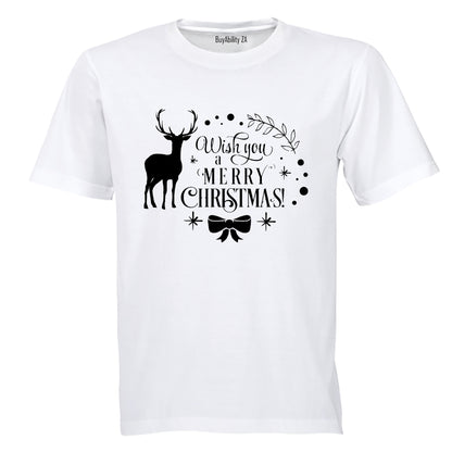 Wish You A Merry Christmas - Deer - Kids T-Shirt