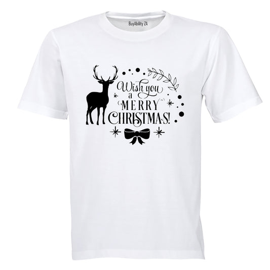 Wish You A Merry Christmas - Deer - Kids T-Shirt
