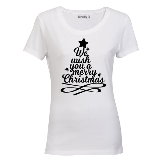 Merry Christmas Tree Design - Ladies - T-Shirt