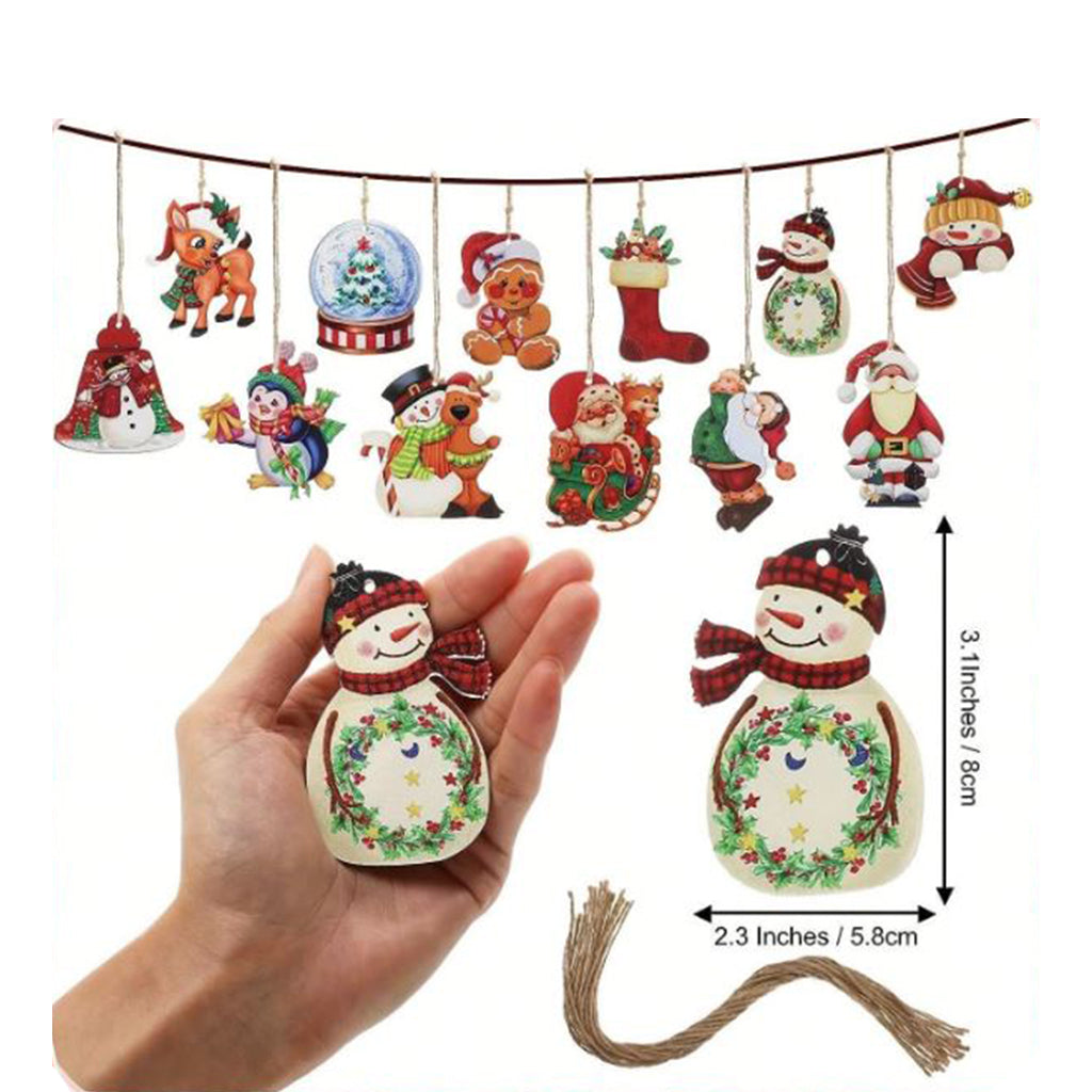 24pc Christmas Wooden Decorations