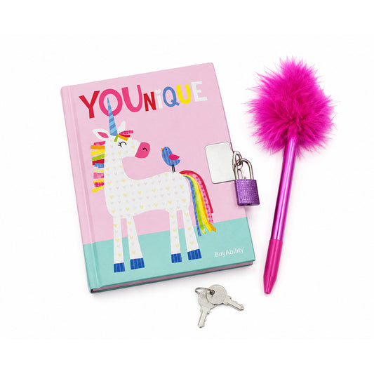 Mini YOUnique Unicorn Lockable Secret Diary with Fluffy Pen