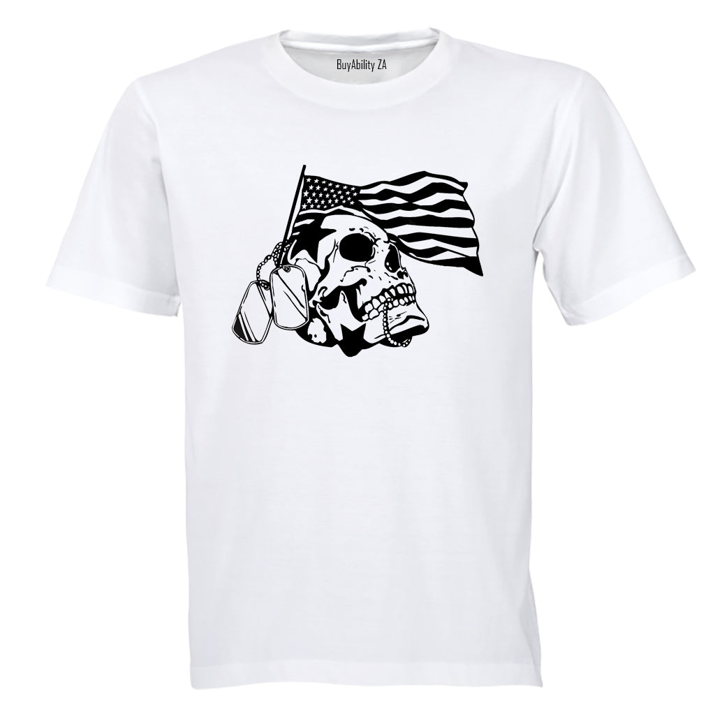 American Veteran Skeleton Skull - Adults - T-Shirt