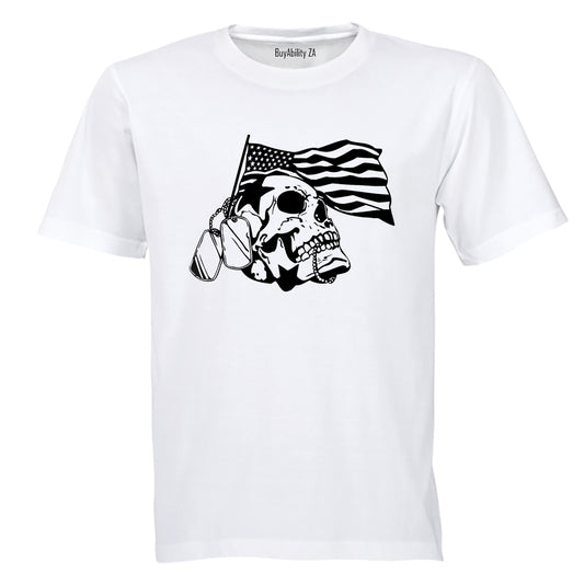 American Veteran Skeleton Skull - Adults - T-Shirt