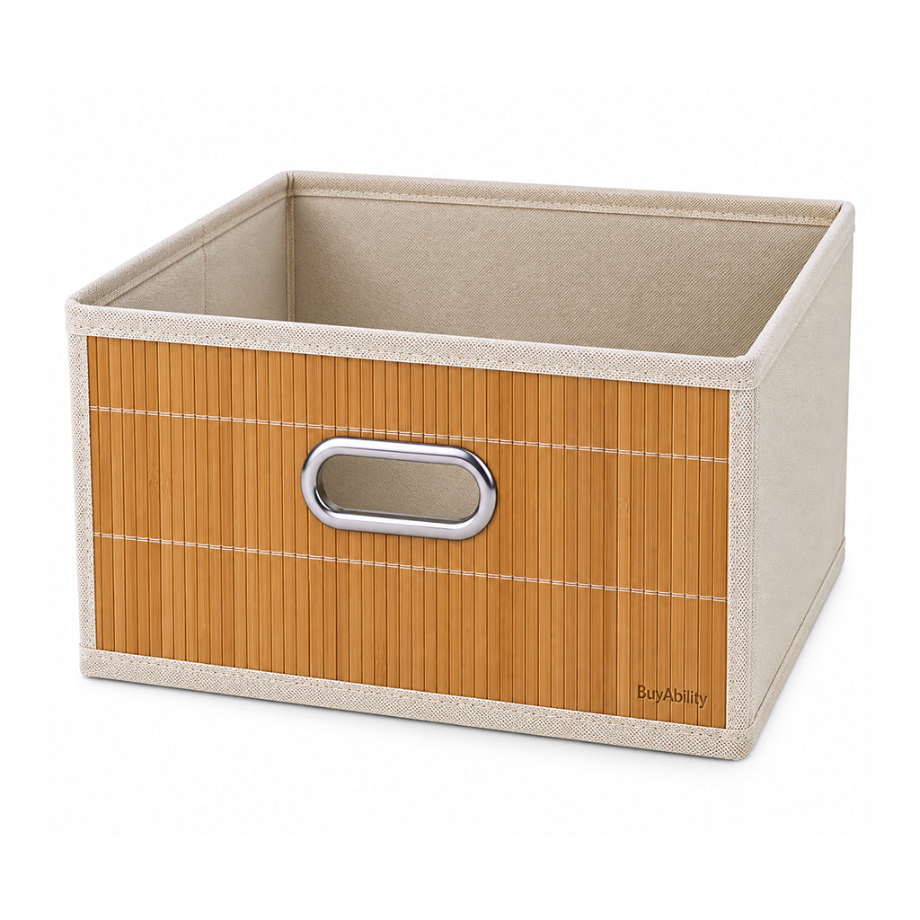 Collapsible Bamboo Storage Box with Handle - 30 × 30 × 15 cm