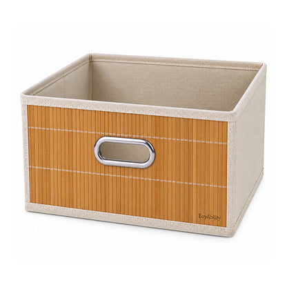 Collapsible Bamboo Storage Box with Handle - 30 × 30 × 15 cm