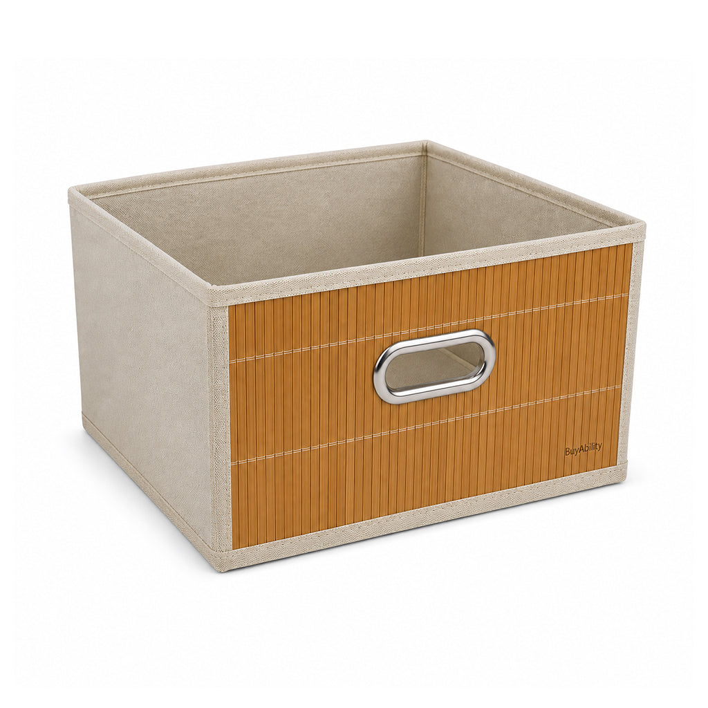 Collapsible Bamboo Storage Box with Handle - 30 × 30 × 15 cm