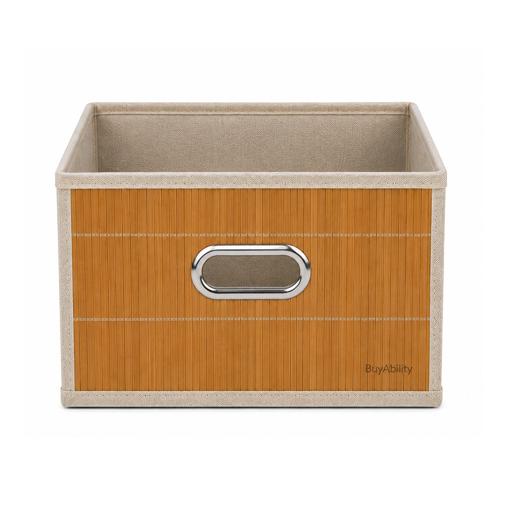 Collapsible Bamboo Storage Box with Handle - 30 × 30 × 15 cm