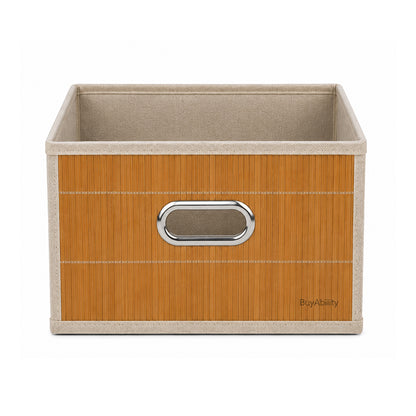 Collapsible Bamboo Storage Box with Handle - 30 × 30 × 15 cm