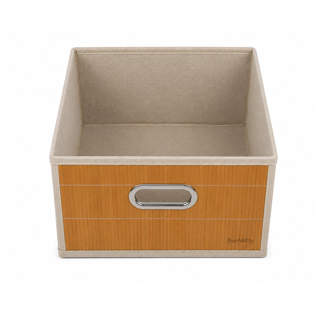 Collapsible Bamboo Storage Box with Handle - 30 × 30 × 15 cm