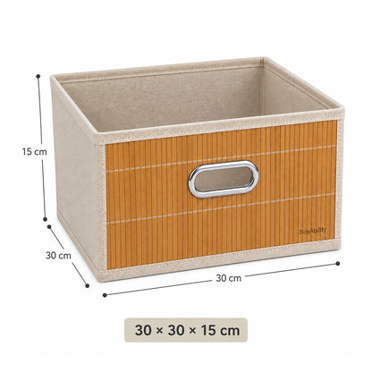 Collapsible Bamboo Storage Box with Handle - 30 × 30 × 15 cm