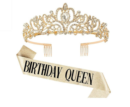 Birthday Queen - Golden Birthday Crown & Sash - BuyAbility