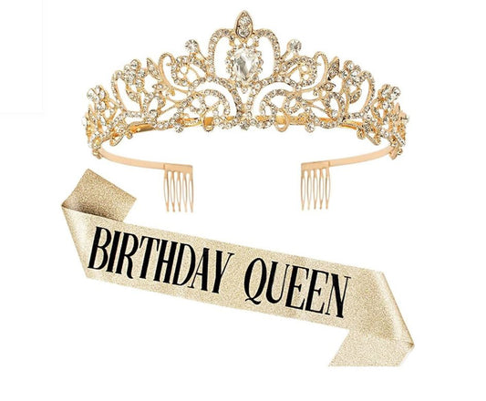 Birthday Queen - Golden Birthday Crown & Sash - BuyAbility