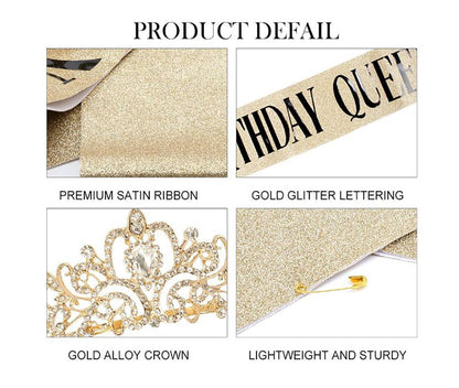 Birthday Queen - Golden Birthday Crown & Sash - BuyAbility