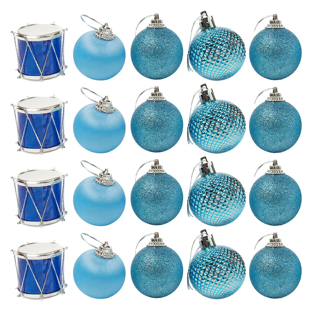 Mini Blue Christmas Baubles & Drums - 20pc Set