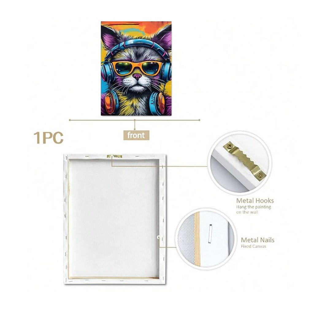 Music Cat - Framed Canvas Wall Art
