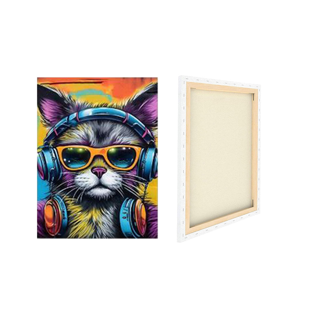 Music Cat - Framed Canvas Wall Art