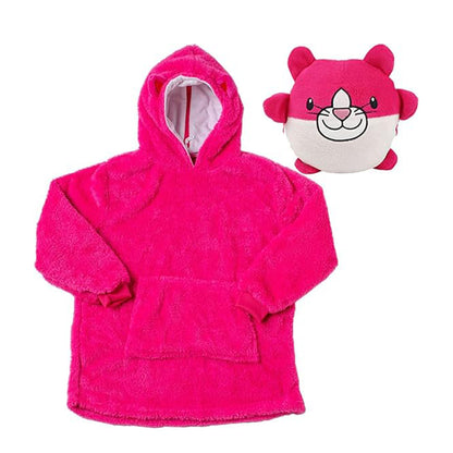 Pink Cat - Novelty Fold Up Pillow Fleece Kids Hoodie