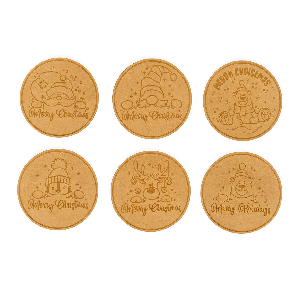 Wooden "Merry Christmas" Coaster Set - 6 piece