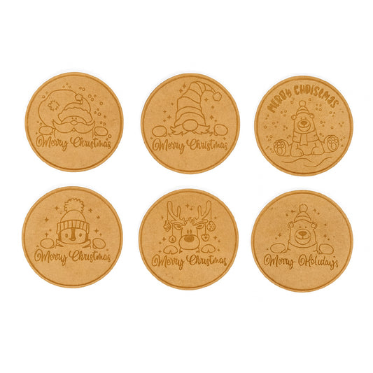 Wooden "Merry Christmas" Coaster Set - 6 piece