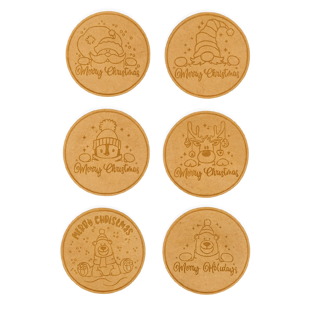 Wooden "Merry Christmas" Coaster Set - 6 piece
