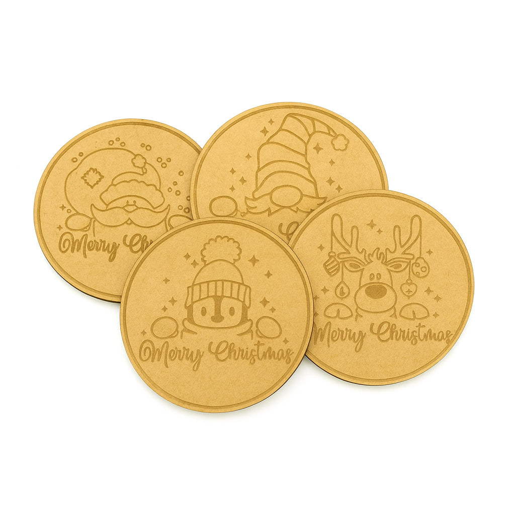 Wooden "Merry Christmas" Coaster Set - 6 piece