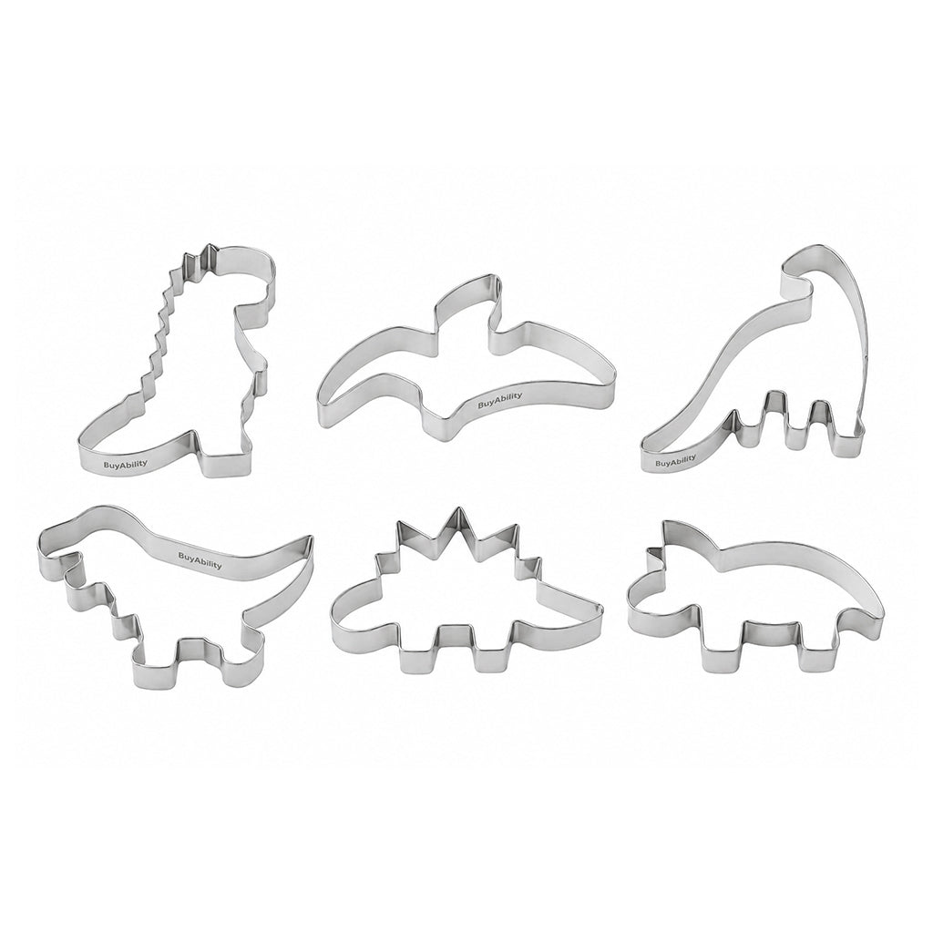 6-Piece Stainless Steel Dinosaur Cookie Cutter Set