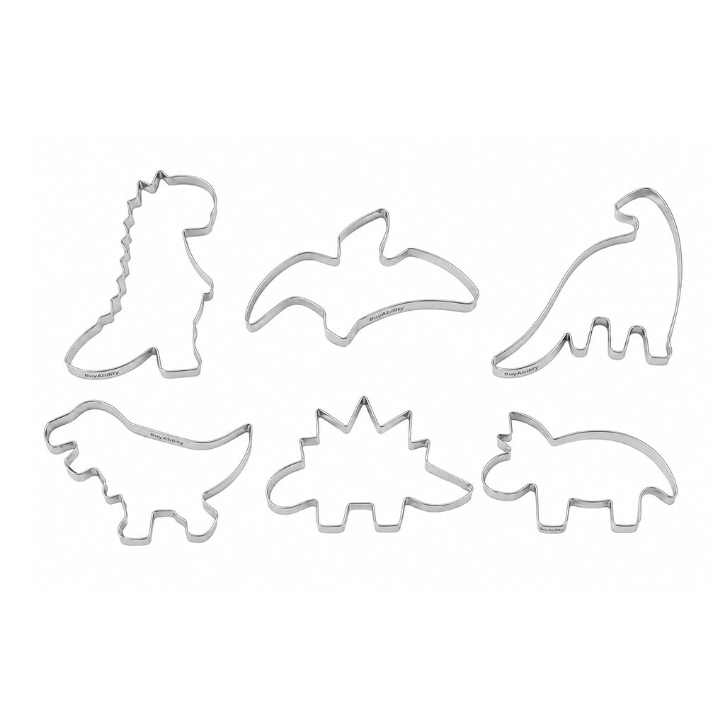 6-Piece Stainless Steel Dinosaur Cookie Cutter Set
