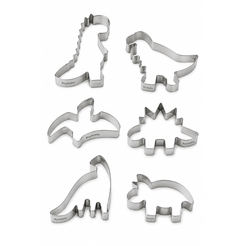 6-Piece Stainless Steel Dinosaur Cookie Cutter Set