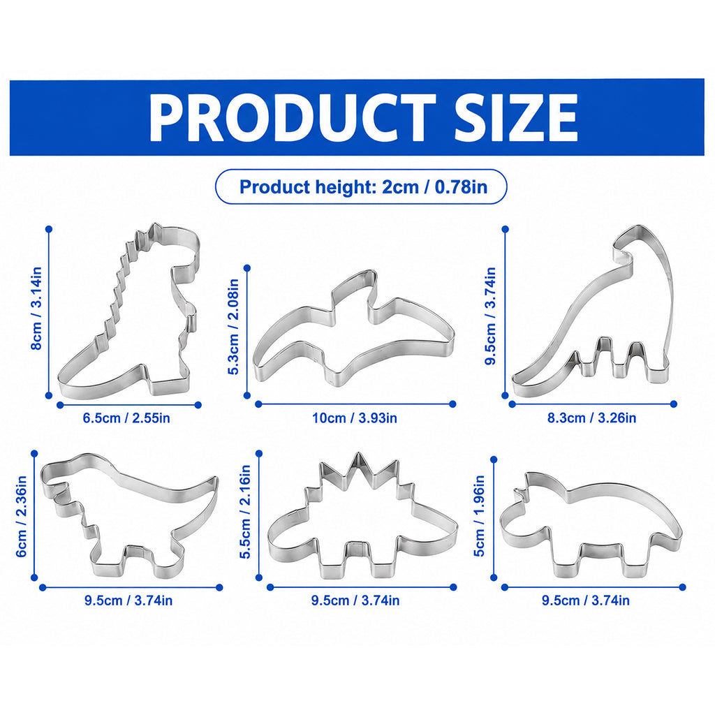 6-Piece Stainless Steel Dinosaur Cookie Cutter Set