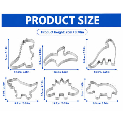 6-Piece Stainless Steel Dinosaur Cookie Cutter Set