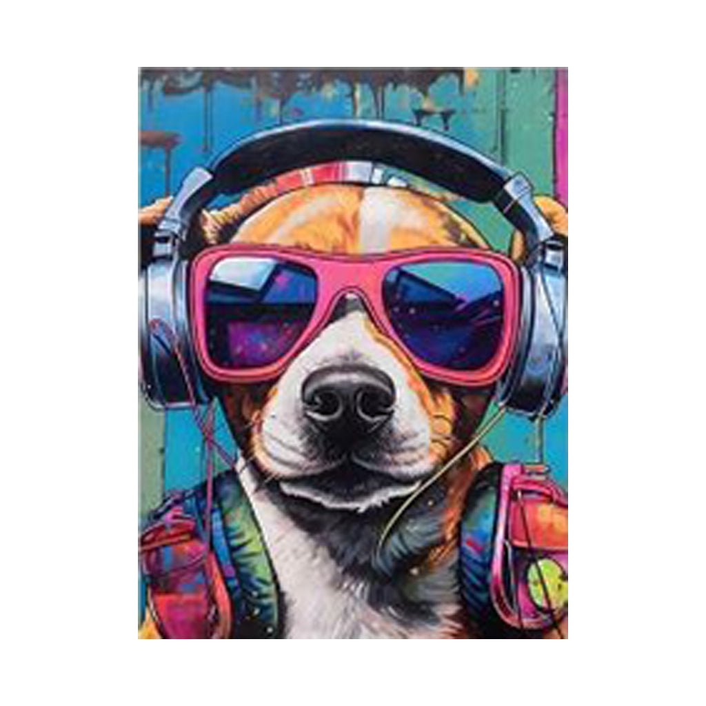 Music Dog - Framed Canvas Wall Art